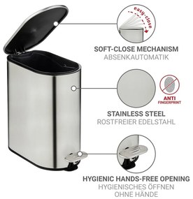 Coș de gunoi argintiu mat cu pedală din oțel inoxidabil 5 l Collungo – Wenko
