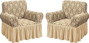 Set 2 Huse elastice pentru fotolii, cu volanas si model Jacquard Bej