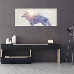 Tablou - Lupul arctic oglindit în peisaj sălbatic (120x50 cm)