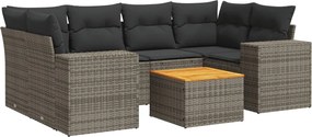vidaXL Set canapele de grădină, 7 piese, cu perne, gri, poliratan
