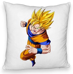 Perna Decorativa Fluffy cu Goku Angry, 40x40 cm, Alba, Husa Detasabila, Burduf