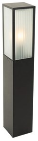 Lampă de exterior cu picior neagră cu sticlă cu nervuri 80 cm IP44 - Charlois