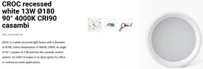 Spot LED incastrabil recessed white 13W 18cm 90 grade 4000K CRI90 casambi