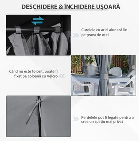 Outsunny 3x4 m Gazebo de Exterior din Oțel cu 6 Perdele Detașabile și Orificii de Drenaj, Gri | Aosom Romania