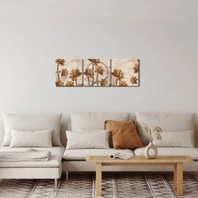 Tablou cu abstracția florilor - maro (cu ceas) (90x30 cm)