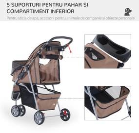 PawHut Cărucior Transport Câini și Animale de Companie, Spațios, Cafeniu, 75x45x97cm | Aosom Romania