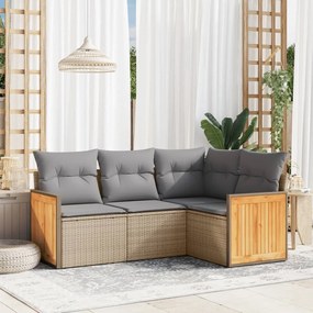vidaXL Set canapele de grădină, 4 piese, cu perne, bej, poliratan