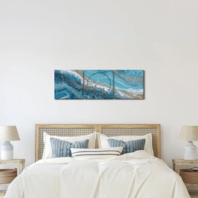 Tablou - Marmură bleu cu aur I. (cu ceas) (90x30 cm)