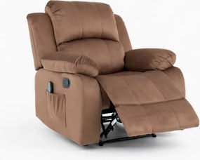 Fotoliu Masaj, Incalzire, rabatabil, sezut cu arcuri metalice, suport picioare extensibil, catifea, Maro