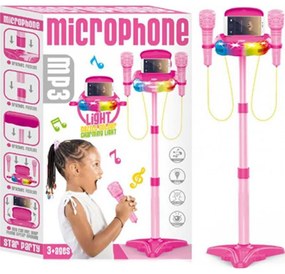 Microfon dublu cu baterii si suport, pentru fete