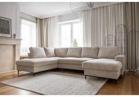 Colțar bej extensibil cu tapițerie din catifea reiată (cu colț pe partea stângă ) Lofty Lilly – Miuform