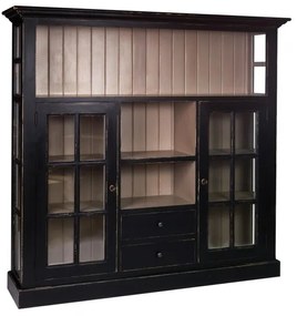 Vitrina, negru, din lemn de pin masiv cu aspect vintage, triple, Paris