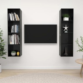 Dulapuri TV montaj pe perete, 2 buc., negru extralucios, PAL 2, negru foarte lucios