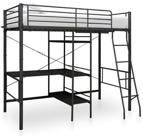 vidaXL Cadru de pat supraetajat cu masă, negru, 90 x 200 cm, metal