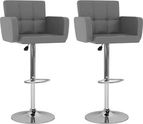 vidaXL Scaune de bar, 2 buc., gri, piele ecologică