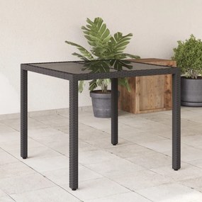 vidaXL Masă grădină cu blat din sticlă, negru, 90x90x75 cm, poliratan