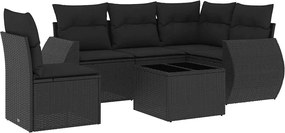 vidaXL Set mobilier de grădină cu perne, 6 piese, negru, poliratan