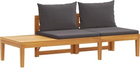 vidaXL Bancă de grădină cu masă, perne gri închis, lemn masiv acacia