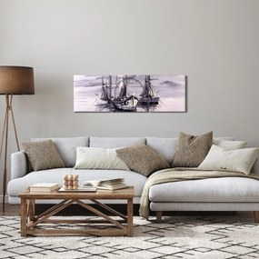 Tablou - Port marin, pictură în ulei (cu ceas) (90x30 cm)