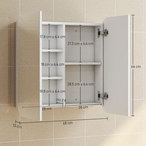 HOMCOM Dulap de perete pentru baie cu oglindă arcuită mobilier pentru baie rafturi reglabile uși oglindă 68 x 13 x 66 cm alb | Aosom Romania