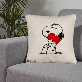 Perna Personalizata Snoopy cu Inima, 40x40 cm, Bej Canapea, Husa Detasabila, Perna Inclusa, BEKZ®