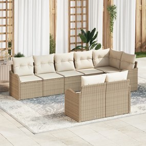 vidaXL Set de canapele pentru grădină cu pernă 8 pcs Bej Rattan poli