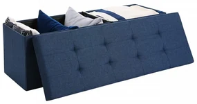 Bancheta cu spatiu depozitare, textil / MDF, albastru marin, Songmics