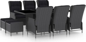 vidaXL Set mobilier exterior cu perne, 9 piese, gri închis, poliratan