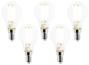 Set de 5 becuri LED E14 P45 transparente 2.2W 470lm 2700K