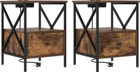 vidaXL Dulap de noapte 2 pcs Stejar fumuriu 41,5 x 40,5 x 55 cm