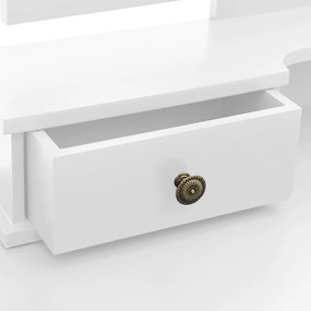 Set masa toaleta cu taburet alb 100x40x146 cm lemn paulownia Alb