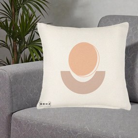 Perna Decorativa Geometric Boho Luna si Disc, 40x40 cm, Crem Reliefat, Husa Detasabila, Perna Inclusa, BEKZ®