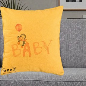 Perna Personalizata Baby Pinguin Roz, 40x40 cm, Galben, Husa Detasabila, Perna Inclusa, BEKZ®