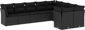 vidaXL Set mobilier de grădină cu perne, 9 piese, negru, poliratan