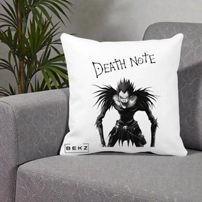 Perna Personalizata Death Note Ryuk Shinigami Alb-Negru, 40x40 cm, Alba Mata, Husa Detasabila, Perna Inclusa, BEKZ®