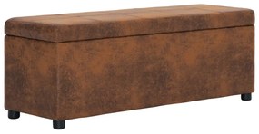 vidaXL Banchetă cu depozitare, maro, 116 cm, piele întoarsă ecologică