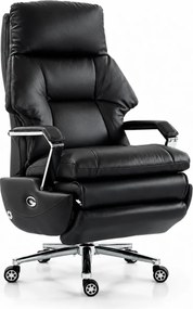 ELITE RECLINER SC1– Scaun Executiv Premium din Piele Naturală, Reclinabil electric, 2 Motoare, Suport pentru Picioare, Negru