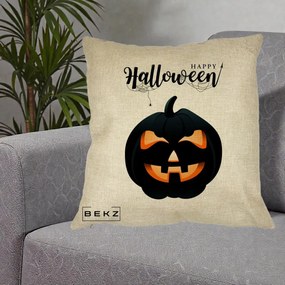 Perna Decorativa Happy Halloween Dovleac Negru cu Paianjen, 40x40 cm, Crem, Husa Detasabila, Perna Inclusa, BEKZ®