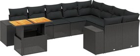 vidaXL Set canapele de grădină cu perne, 10 piese, negru, poliratan