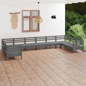 3083546 vidaXL Set mobilier relaxare grădină, 10 piese, gri, lemn masiv pin