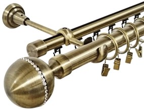 Galerie dubla kalisto crystal , teava neteda si profil,grosime 25 si 19mm, aur antic (Alege marime: 180 cm)