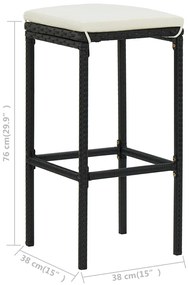 Set mobilier bar de gradina cu perne, 3 piese, negru Negru, 3