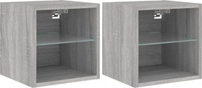 vidaXL Comode TV cu lumini LED, 2 buc., gri sonoma, 30x28,5x30 cm