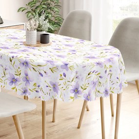 Goldea față de masă teflonată - flori violete - ovală 140 x 220 cm