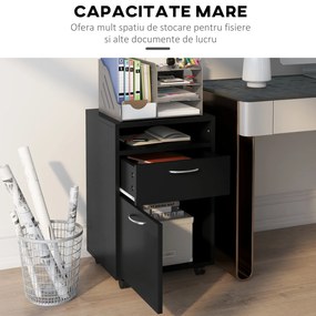 HOMCOM Dulap Mobil cu 4 Roți (2 cu Frână), Raft și 2 Sertare pentru Documente, PAL și Metal, 40x35x60 cm, Negru | Aosom Romania