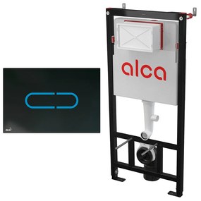 Set rezervor WC cu cadru incastrat Alca AM101/1120 si clapeta de actionare NIGHT LIGHT-1 negru cu senzor plus sursa de alimentare 230 V