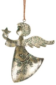 Decorație de Crăciun suspendată Înger 2 buc.,metal, auriu, 16 x 1 x 13 cm