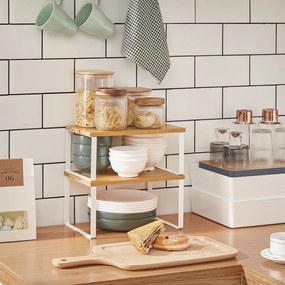 Set de organizatoare din bambus CEZAR, 2 piese, maro/albă SongmicsHome