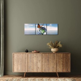 Tablou cu fluture pe bilă din sticlă (cu ceas) (90x30 cm)