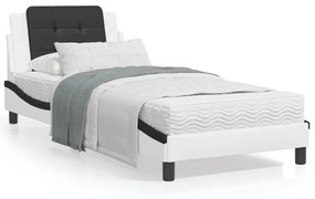 3208162 vidaXL Cadru de pat cu tăblie, alb și negru, 90x200 cm piele ecologică